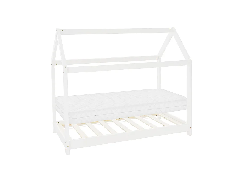 ML-Design Letto per bambini a forma di casa 80 x 160 cm bianco con materasso sfoderabile in schiuma fredda sponde anticaduta in legno di pino