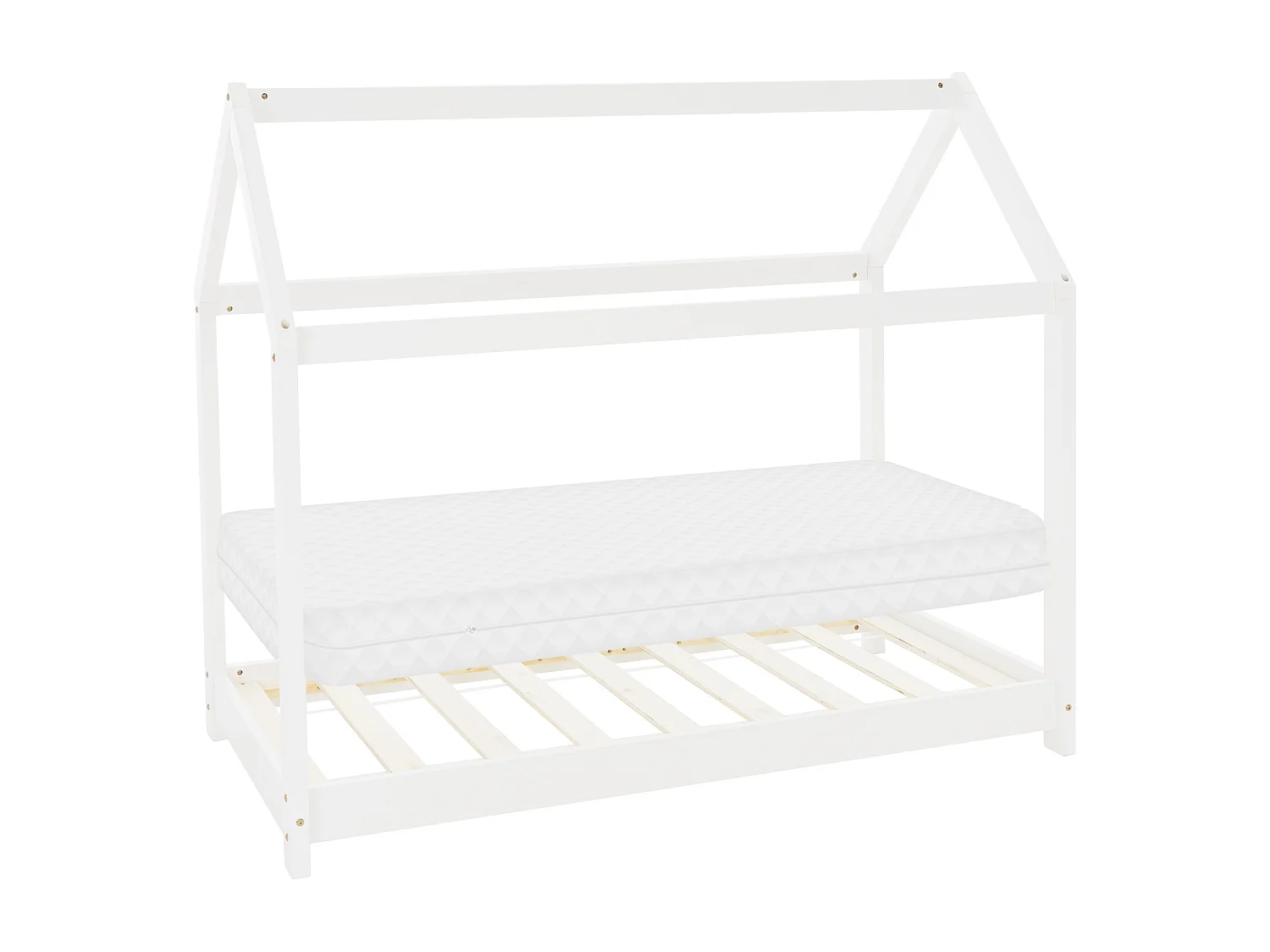 Lit d'enfants 80x160 cm blanc forme de maison en bois de pin massif avec matelas housse amovible sommier à lattes cadre de lit pour filles garçons