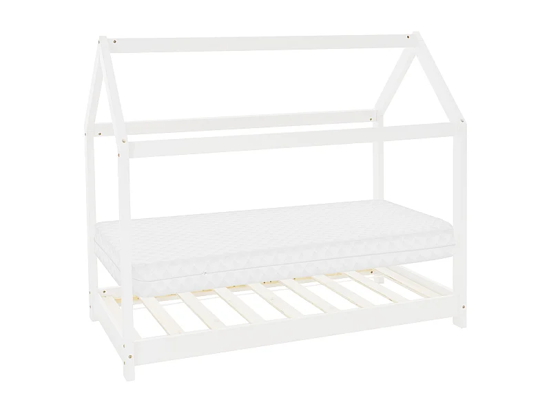 ML-Design Letto per bambini a forma di casa 80 x 160 cm bianco con materasso sfoderabile in schiuma fredda sponde anticaduta in legno di pino