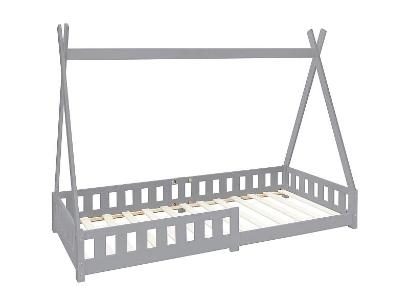 ML-Design Lettino tepee per bambini 90x 200 cm verde grigio con sponde, letto tenda indiana in legno di pino massiccio per cameretta bimbi