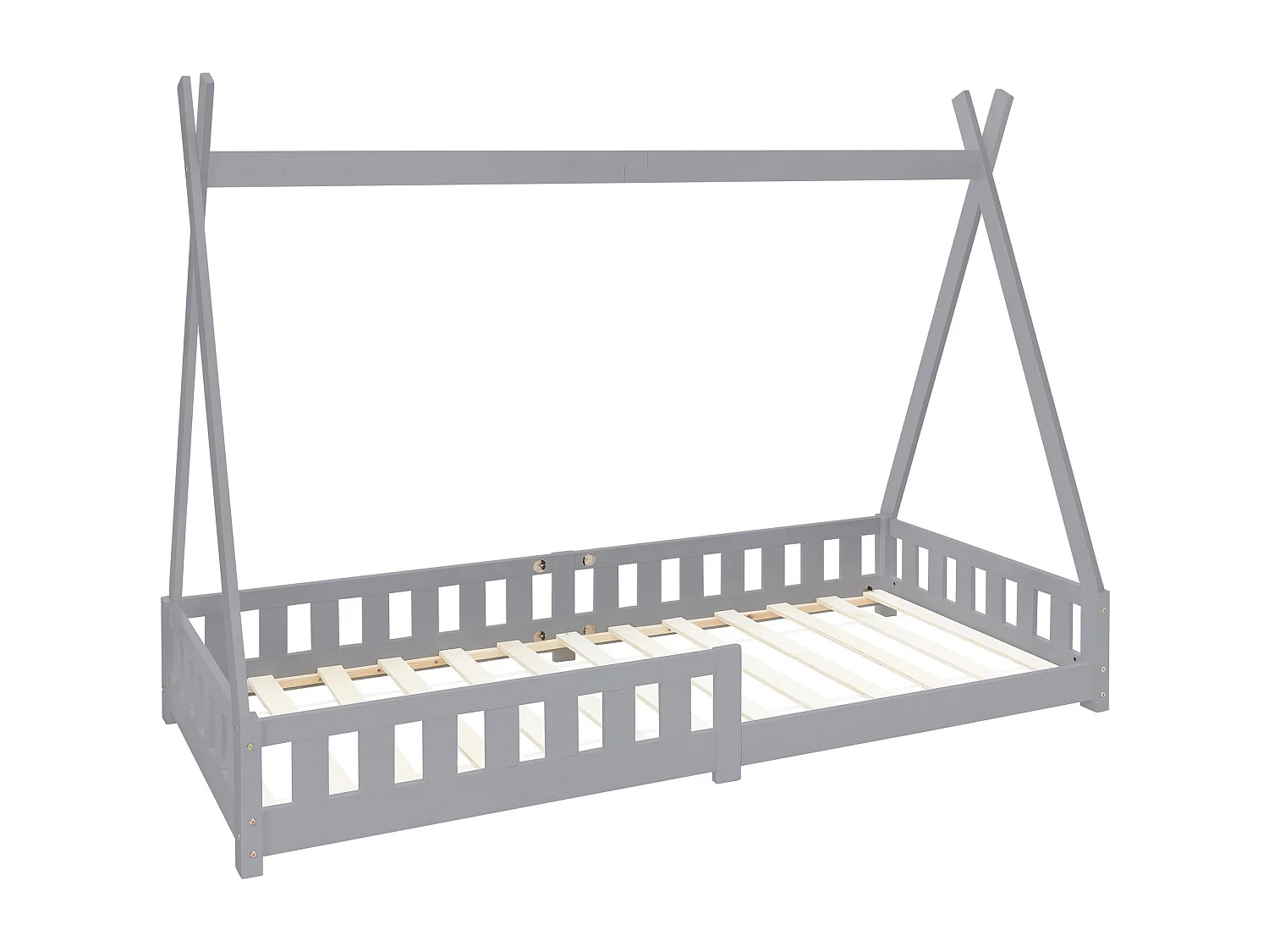 ML-Design Lettino tepee per bambini 90x 200 cm verde grigio con sponde, letto tenda indiana in legno di pino massiccio per cameretta bimbi