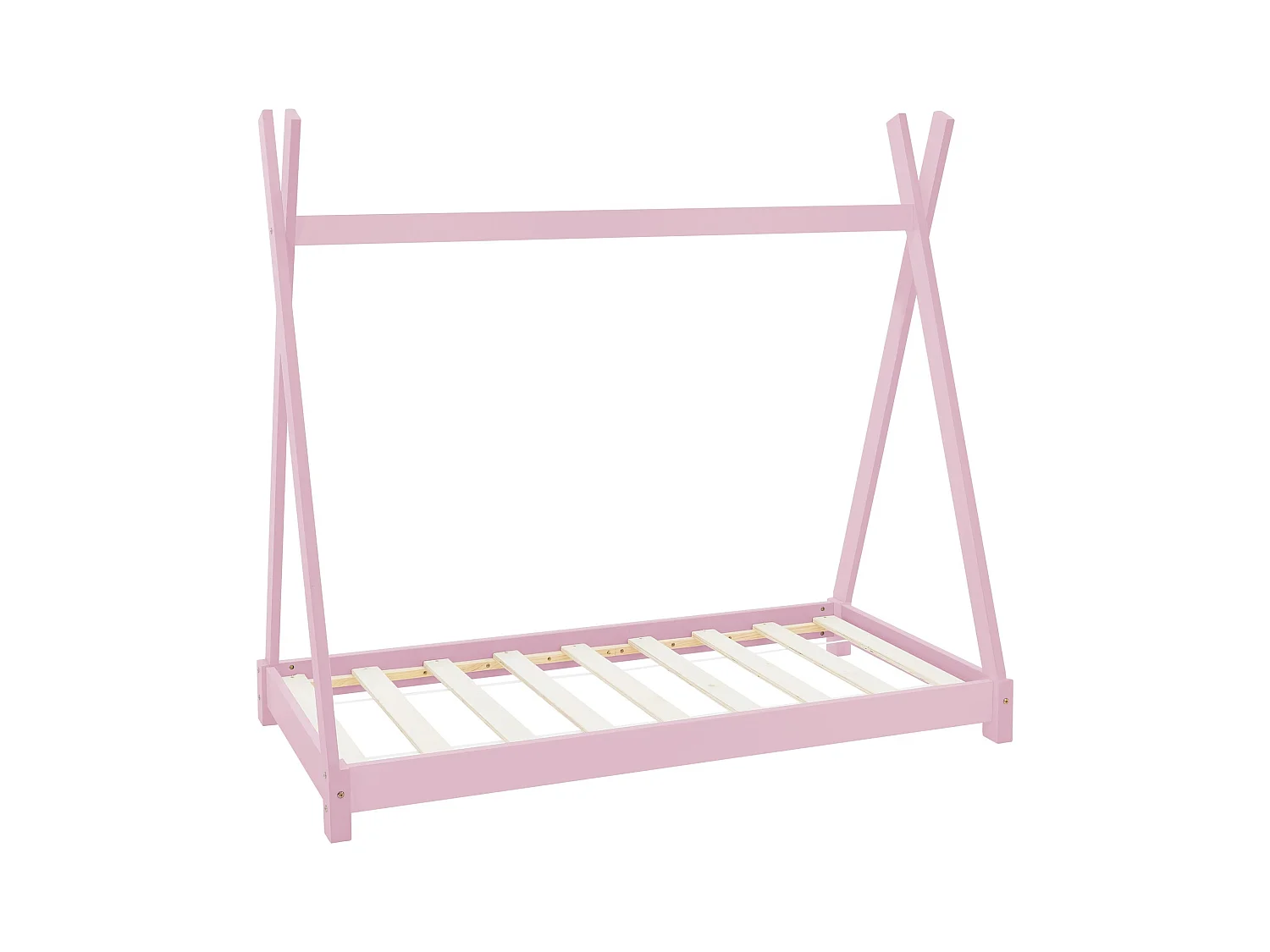 Lit d'enfants Tipi 70x140 cm rose avec sommier à lattes en bois de pin massif tente indien cadre de lit stable robuste lit simple de jeu d`adolescents