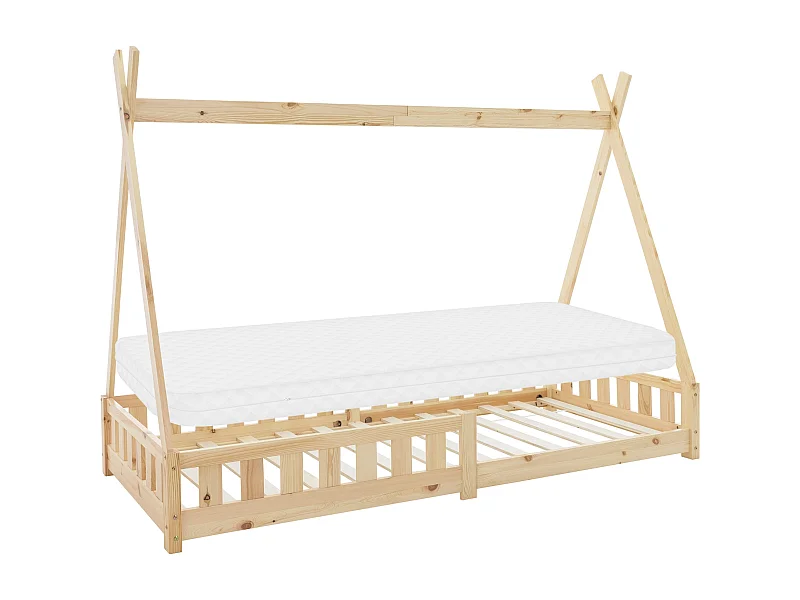 ML-Design Letto per bambini casetta tipi 90x200 cm in pino massiccio naturale con sponde anticaduta, materasso 10 cm in schiuma fredda