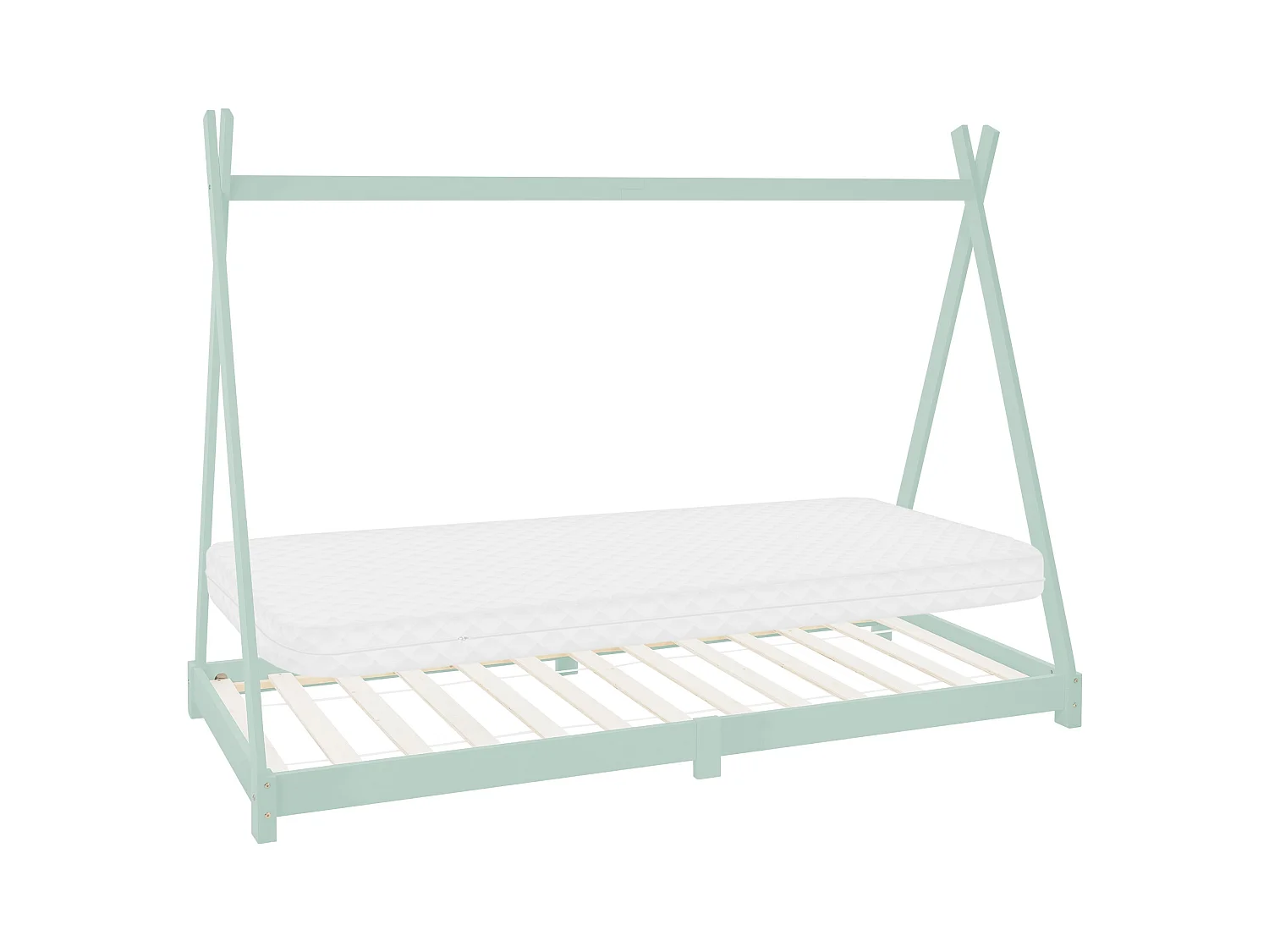 Lit d'enfants Tipi 90x200 cm menthe cadre style indien en bois de pin massif avec matelas H:10 cm hypoallergénique housse amovible et sommier à lattes