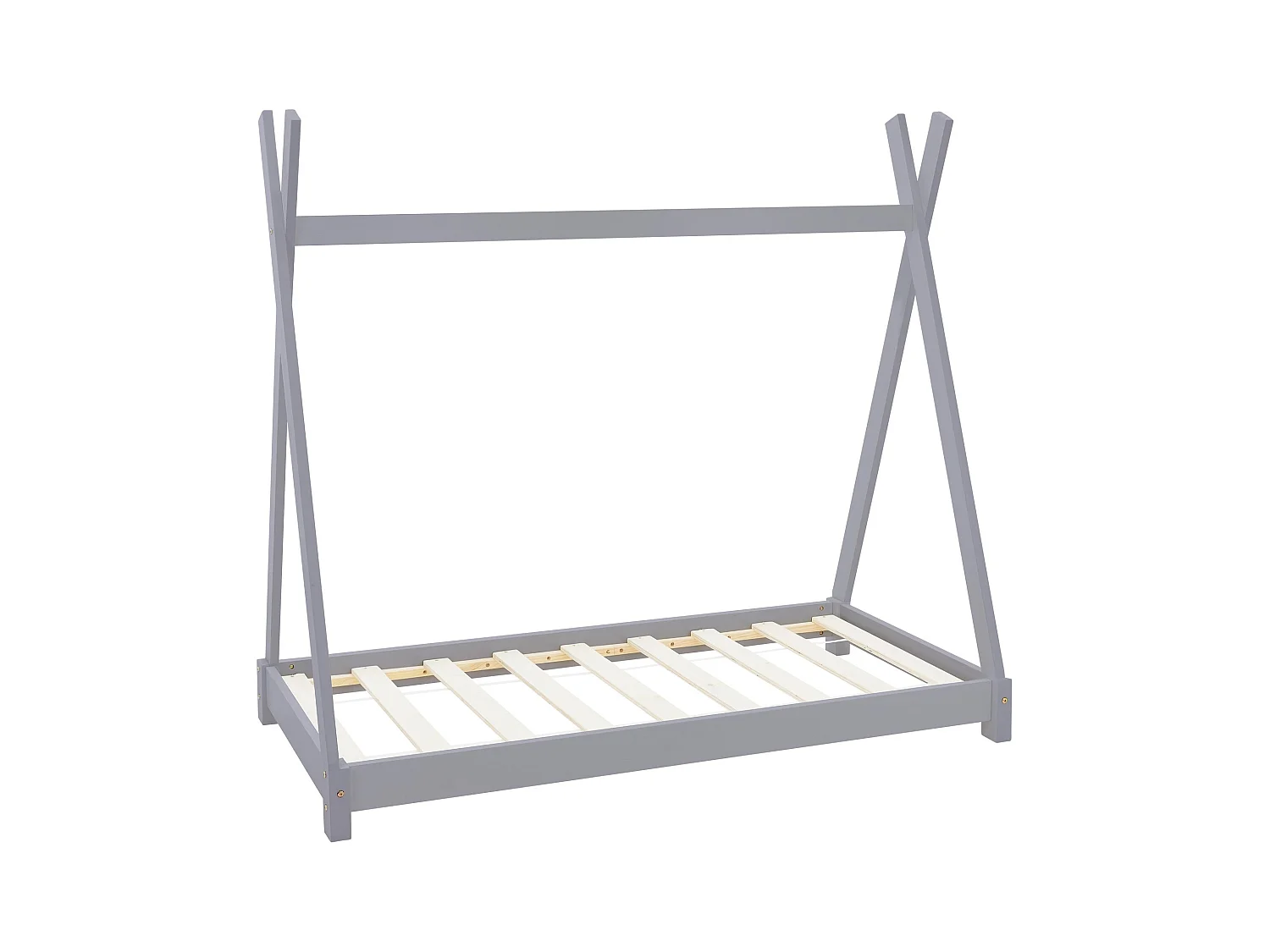 Lit d'enfants Tipi 70x140 cm gris clair avec sommier à lattes en bois de pin massif tente indien cadre stable robuste lit simple de jeu d`adolescents