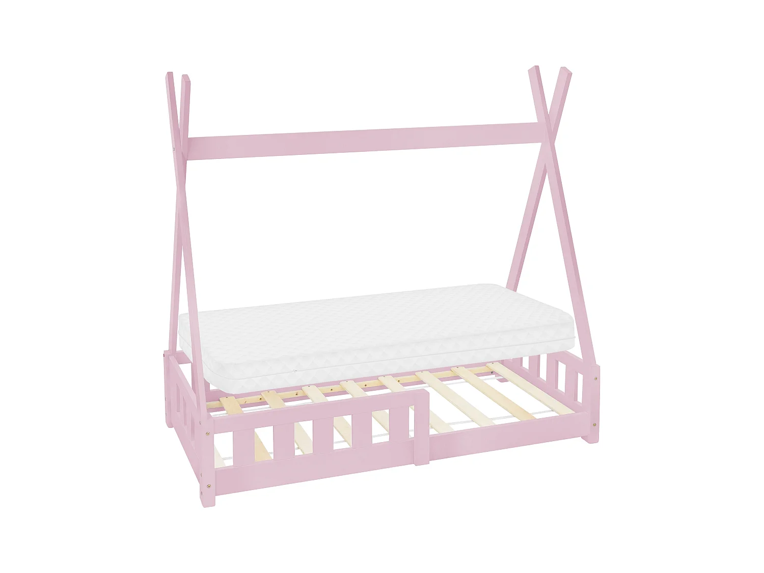 Lit d'enfants Tipi 70x140 cm rose style indien cadre bois de pin massif avec matelas hypoallergénique housse amovible respirant et sommier à lattes