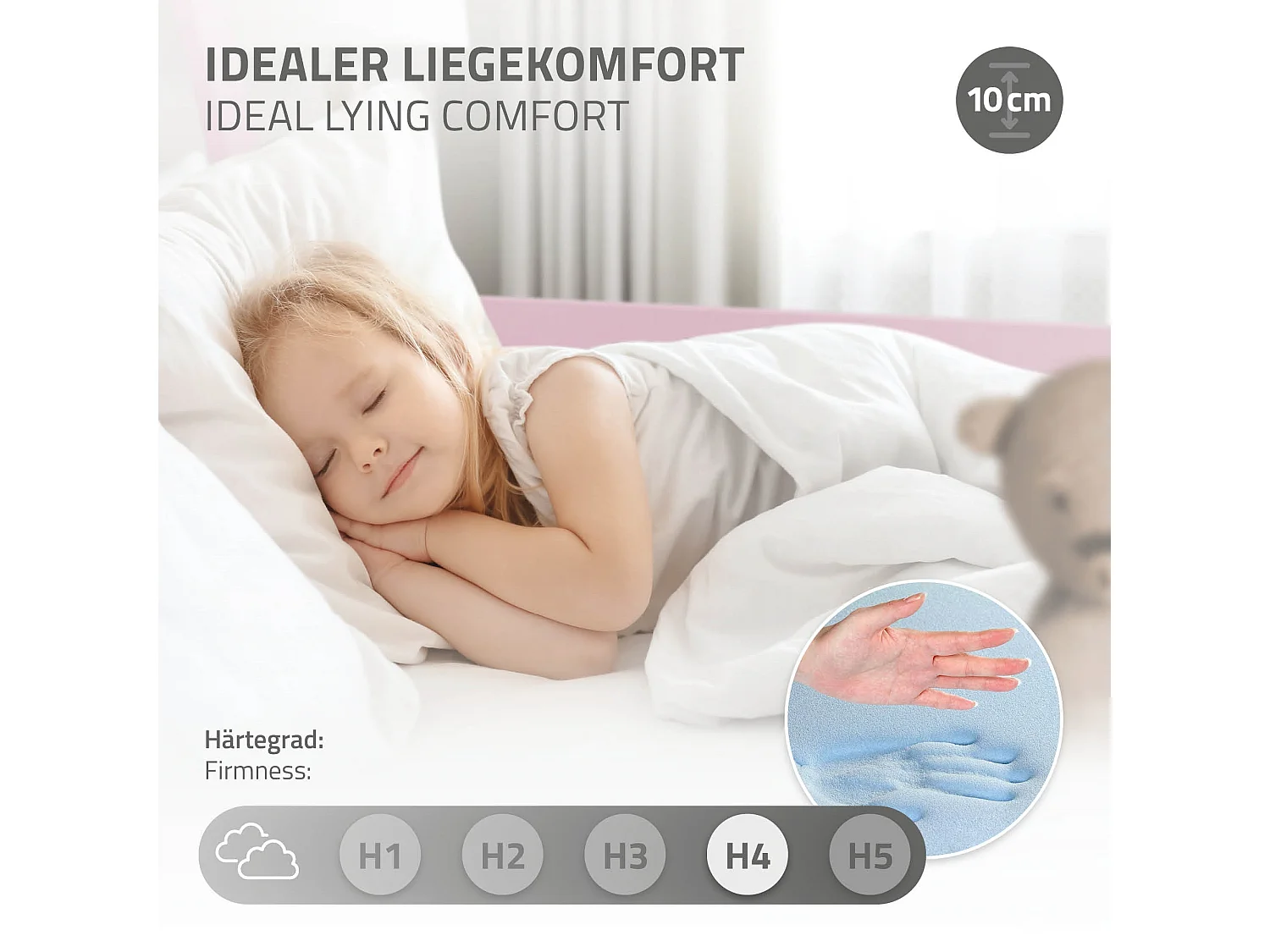 ML-Design Cama infantil tipi 70 x 140 cm color rosa con colchón de espuma fría y somier estructura de listones con techo forma de tienda