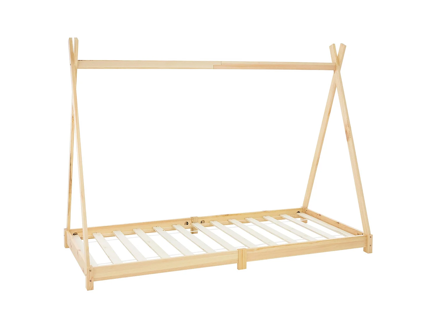 Lit d'enfants Tipi 90x200 cm naturel avec sommier à lattes bois de pin massif tente indien cadre de lit stable robuste lit simple de jeu d`adolescents