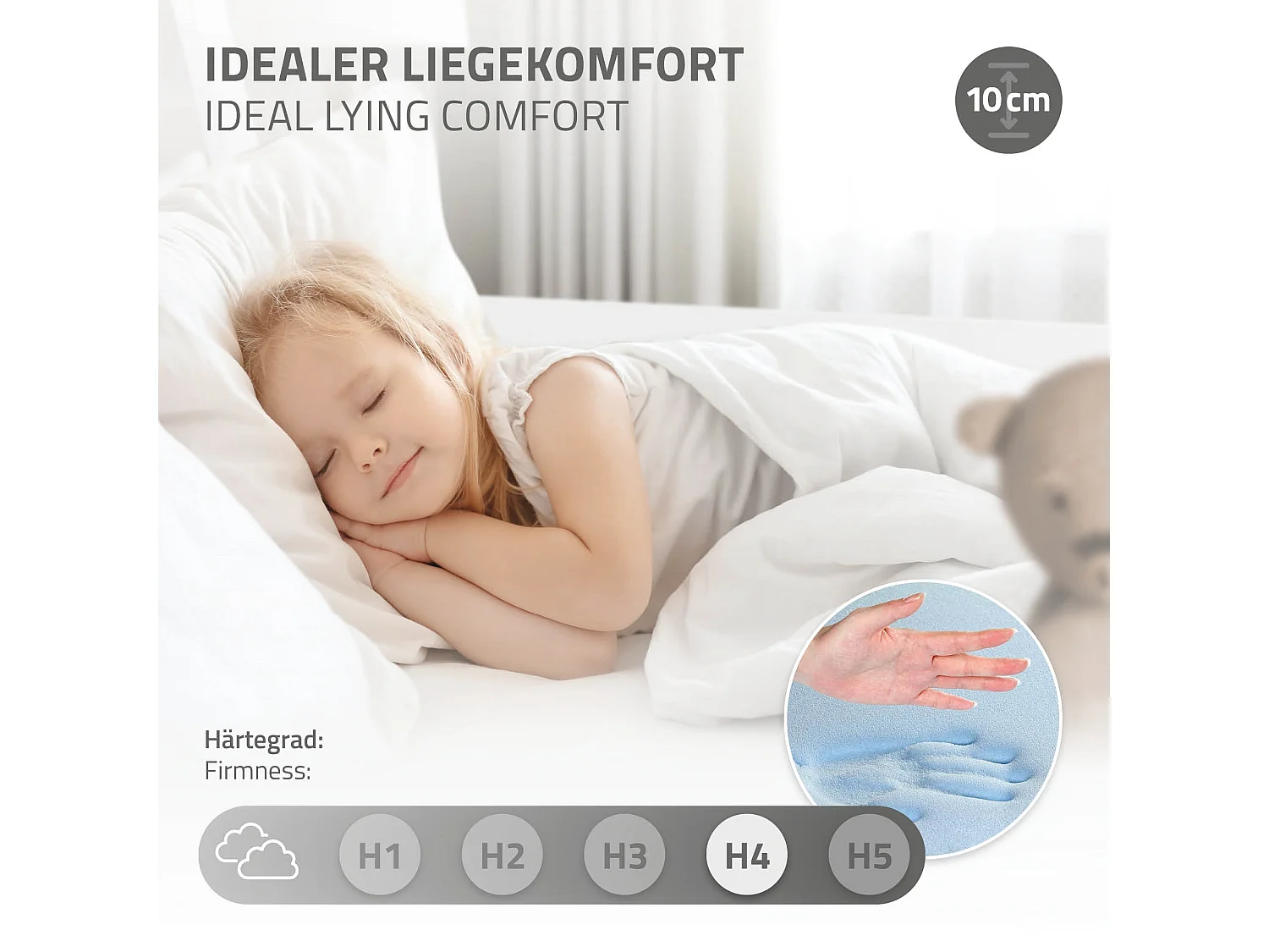 ML-Design Cama infantil tipi 70x140 cm color natural  con colchón de espuma fría y somier estructura de listones con techo forma de tienda