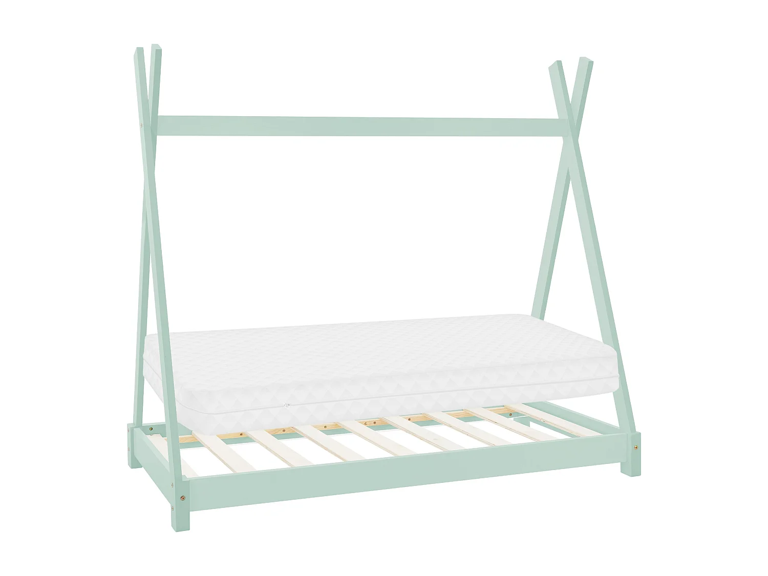 Lit d'enfants Tipi 80x160 cm menthe style indien cadre en bois de pin massif matelas hypoallergénique housse amovible respirant et sommier à lattes