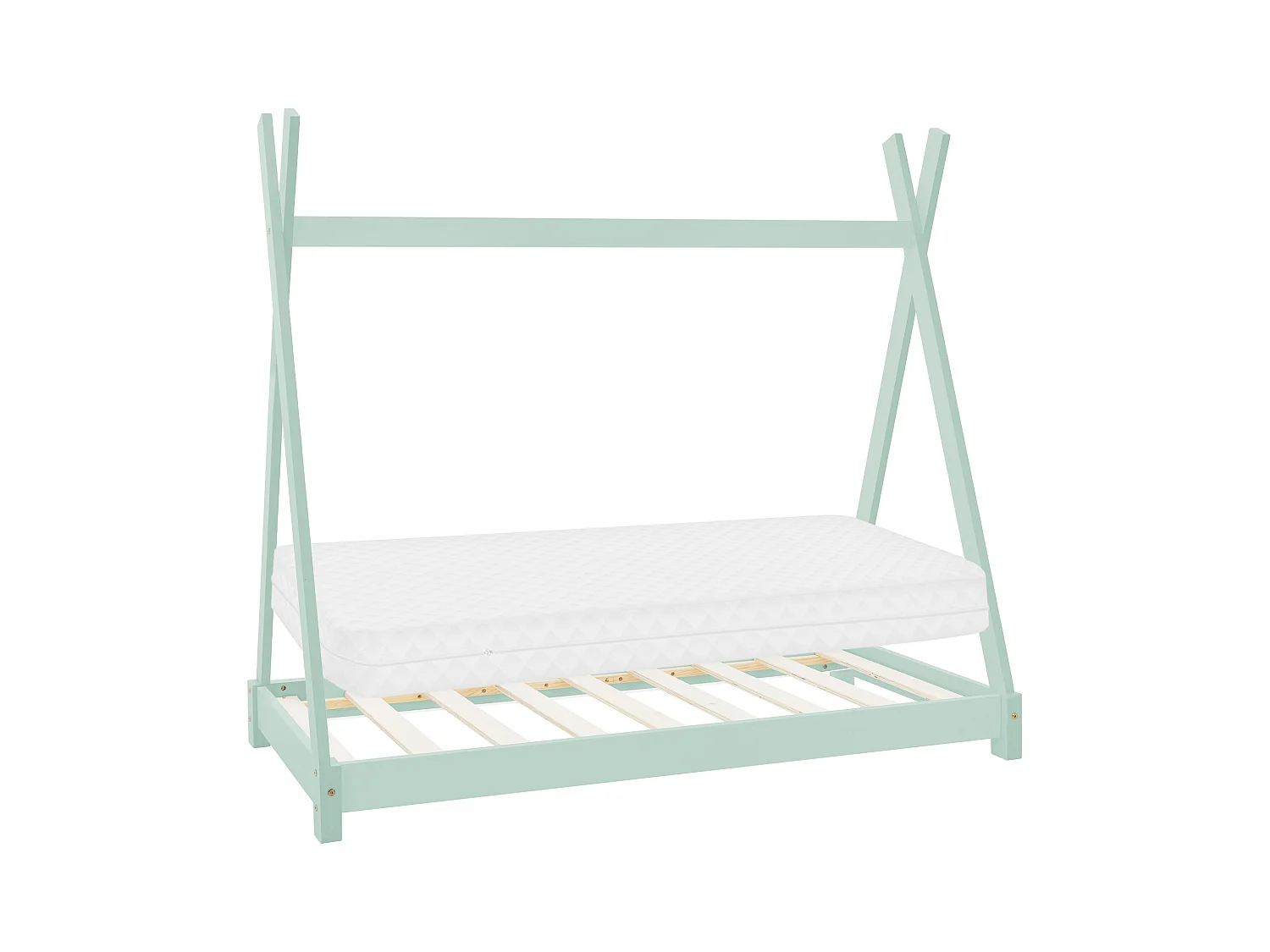 Lit d'enfants Tipi 80x160 cm menthe style indien cadre en bois de pin massif matelas hypoallergénique housse amovible respirant et sommier à lattes