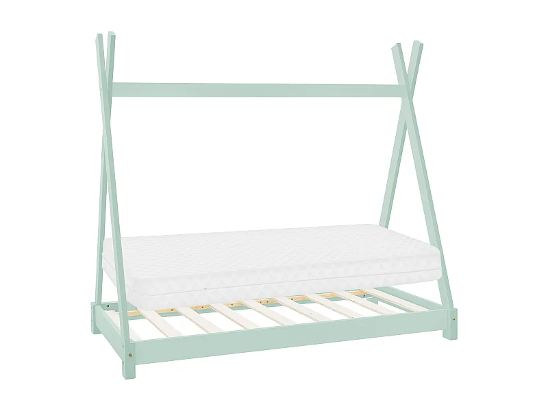 Lit d'enfants Tipi 80x160 cm menthe style indien cadre en bois de pin massif matelas hypoallergénique housse amovible respirant et sommier à lattes