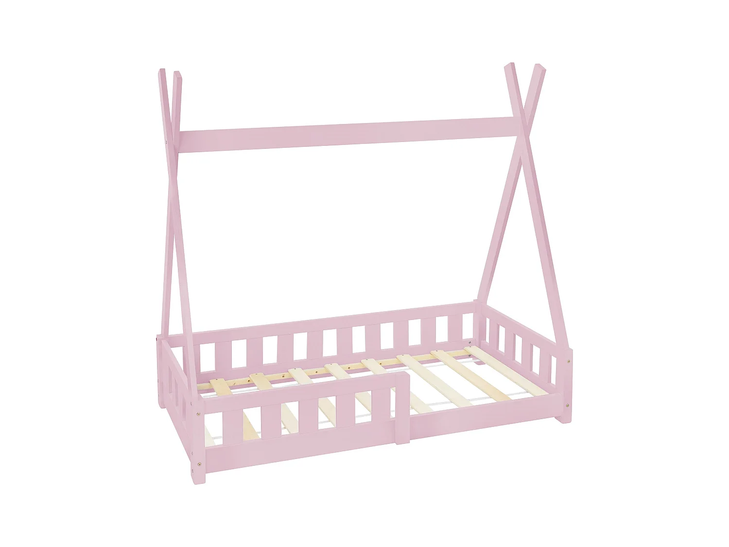 Lit d'enfants Tipi 70x140 cm rose style maison avec protection sommier à lattes grille de sécurité en bois de pin tente indien de jeu filles/garçons