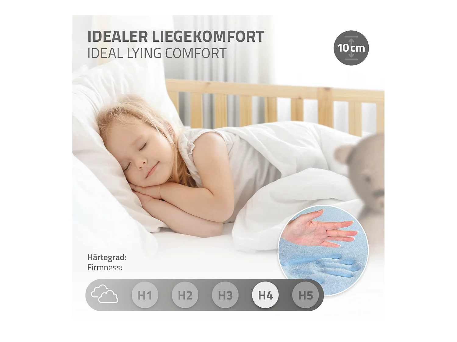 Lit d'enfants 90x200 cm style maison naturel bois de pin massif avec matelas H:10 cm housse amovible sommier protection anti-chute pour filles garçons