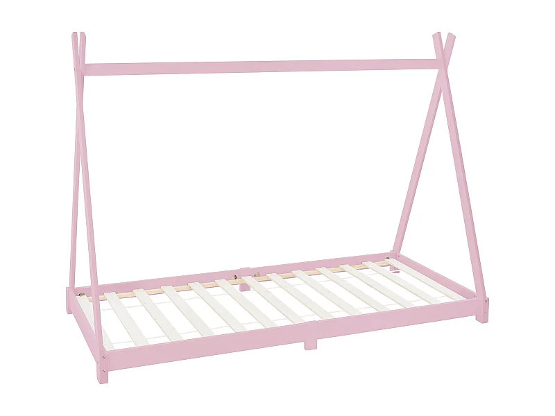 ML-Design Lettino per bambini design tepee 90x 200 cm letto basso a forma di tenda indiana, giroletto legno pino massiccio rosa per cameretta bimbi