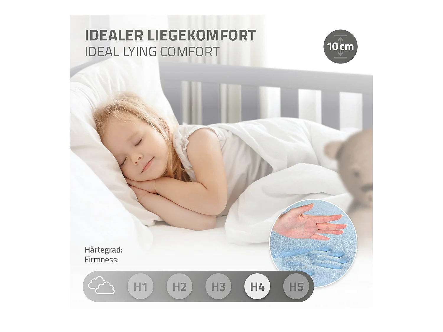 Lit d'enfants 80x160 cm gris clair forme de maison en bois de pin massif avec matelas housse amovible sommier à lattes anti-chute pour filles garçons