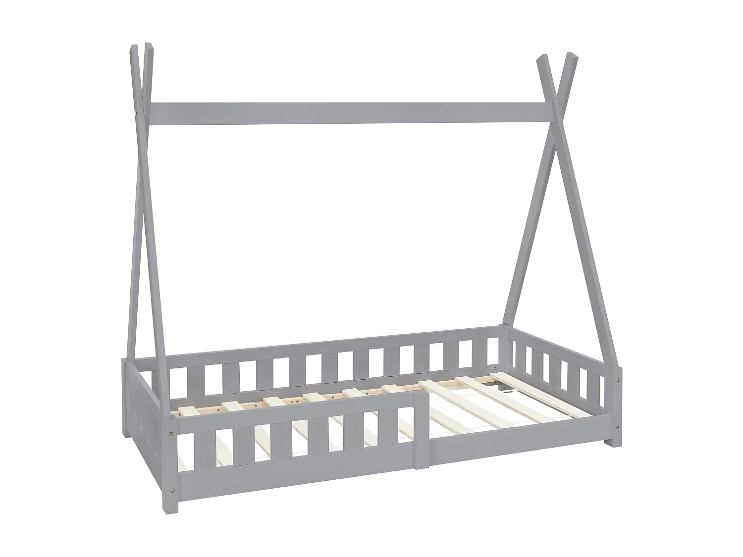 ML-Design Lettino tepee per bambini 80x 160 cm con sponde, letto tenda indiana da gioco in legno di pino massiccio grigio per cameretta bimbi