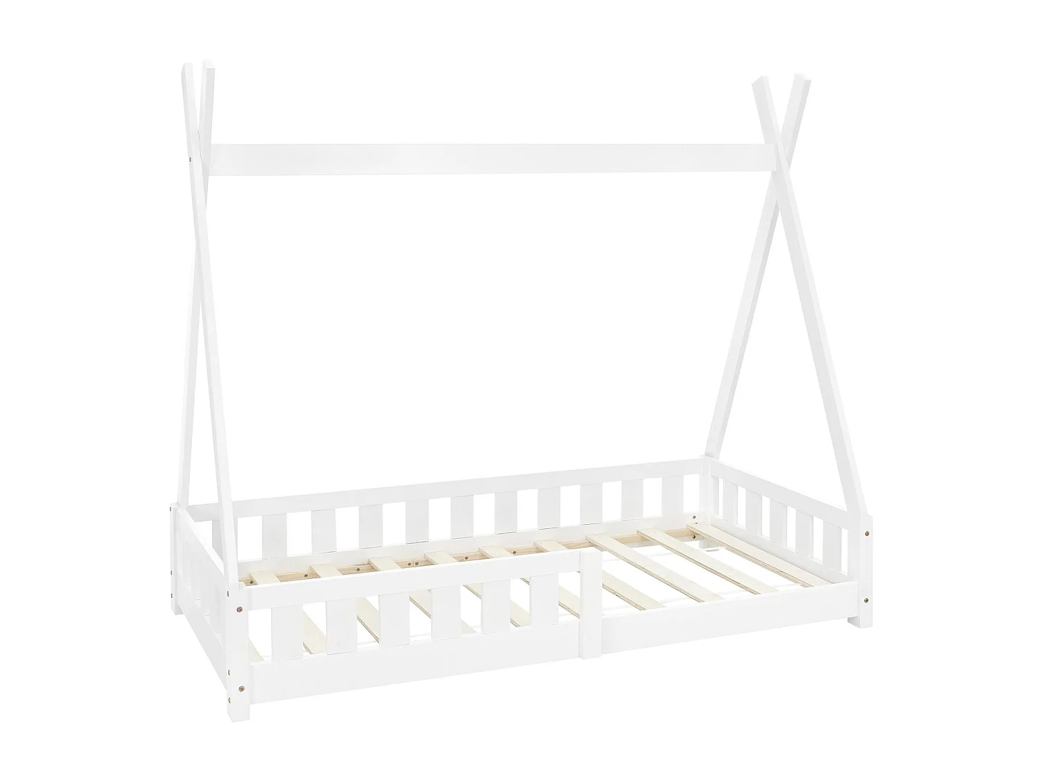 ML-Design Cama infantil tipi 80x160cm color blanco con protección anticaída y somier mobiliario con estructura de listones madera de pino maciza