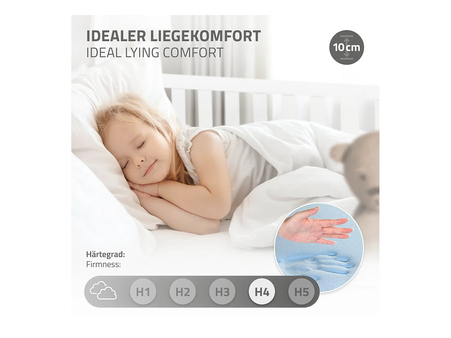 Lit d'enfants 90x200 cm blanc style maison en bois de pin massif avec matelas H:10cm housse amovible sommier protection anti-chute pour filles garçons