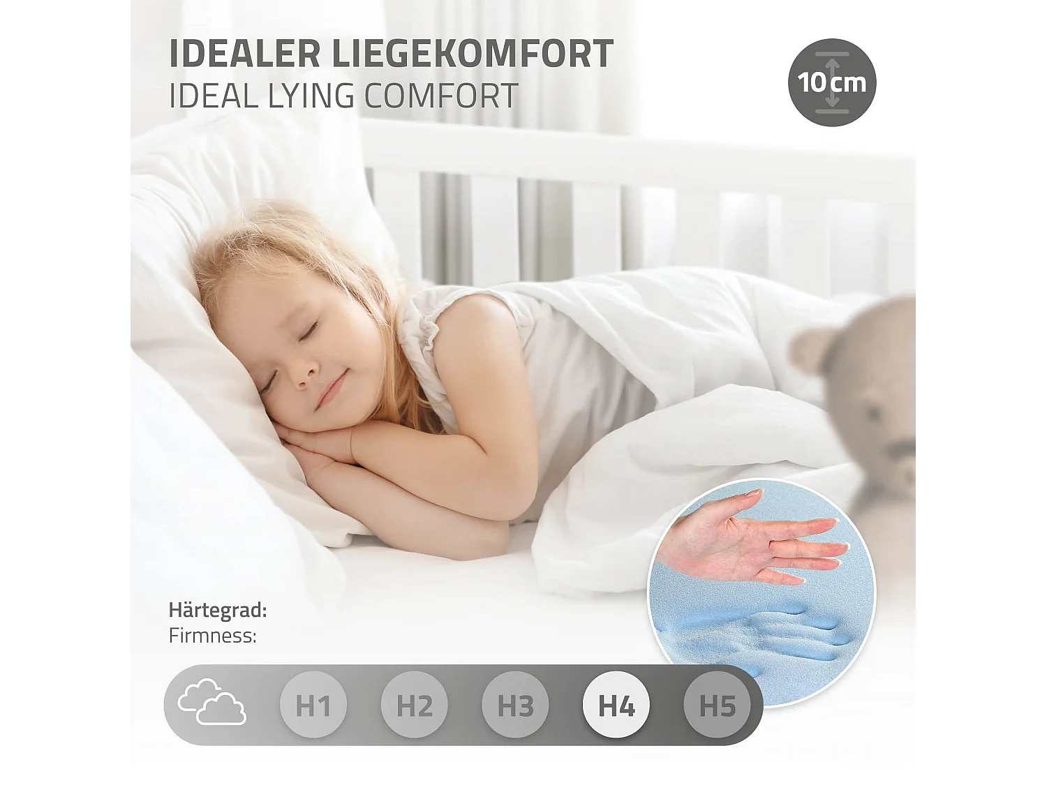 ML-Design Cama infantil 70 x 140 cm color blanco con colchón de espuma fría y somier estructura de listones con techo forma de casa