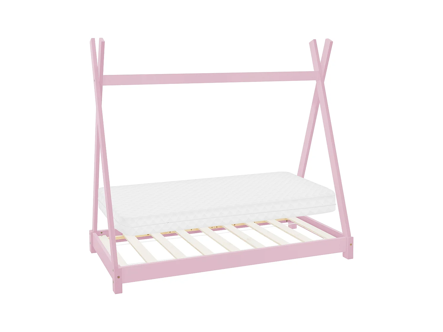 Lit d'enfants Tipi 70x140cm rose style indien cadre bois de pin massif avec matelas hypoallergénique housse amovible respirant et sommier à lattes