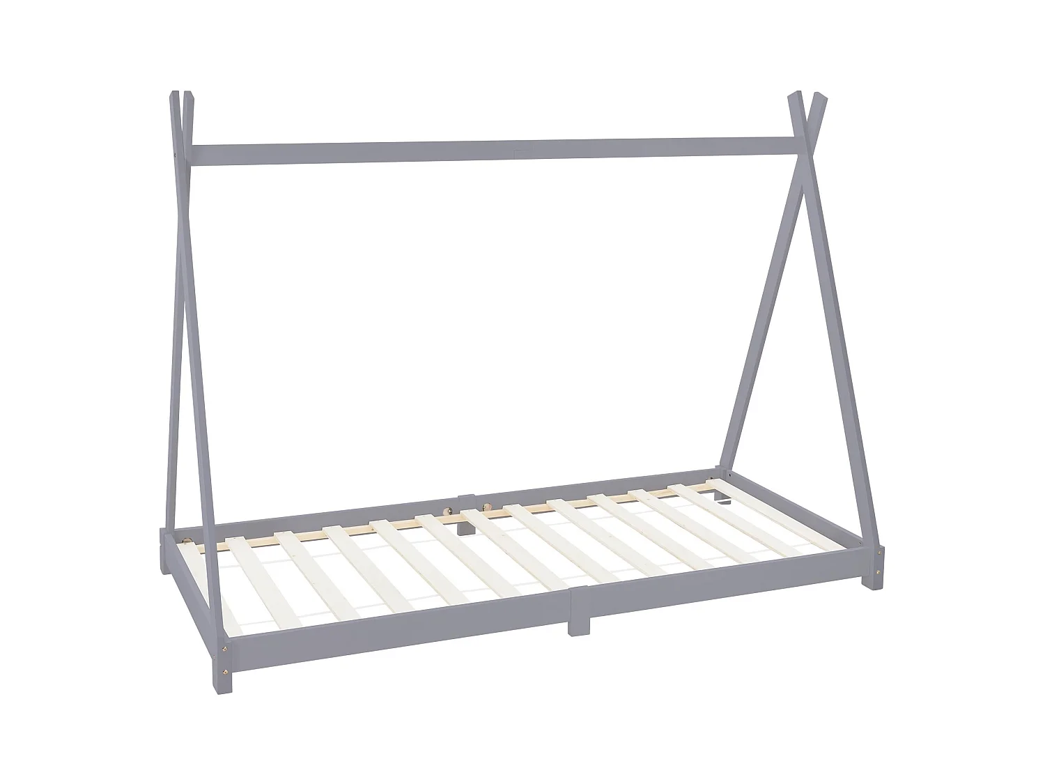 Lit d'enfants Tipi 90x200 cm gris clair avec sommier à lattes en bois de pin massif tente indien cadre stable robuste lit simple de jeu d`adolescents