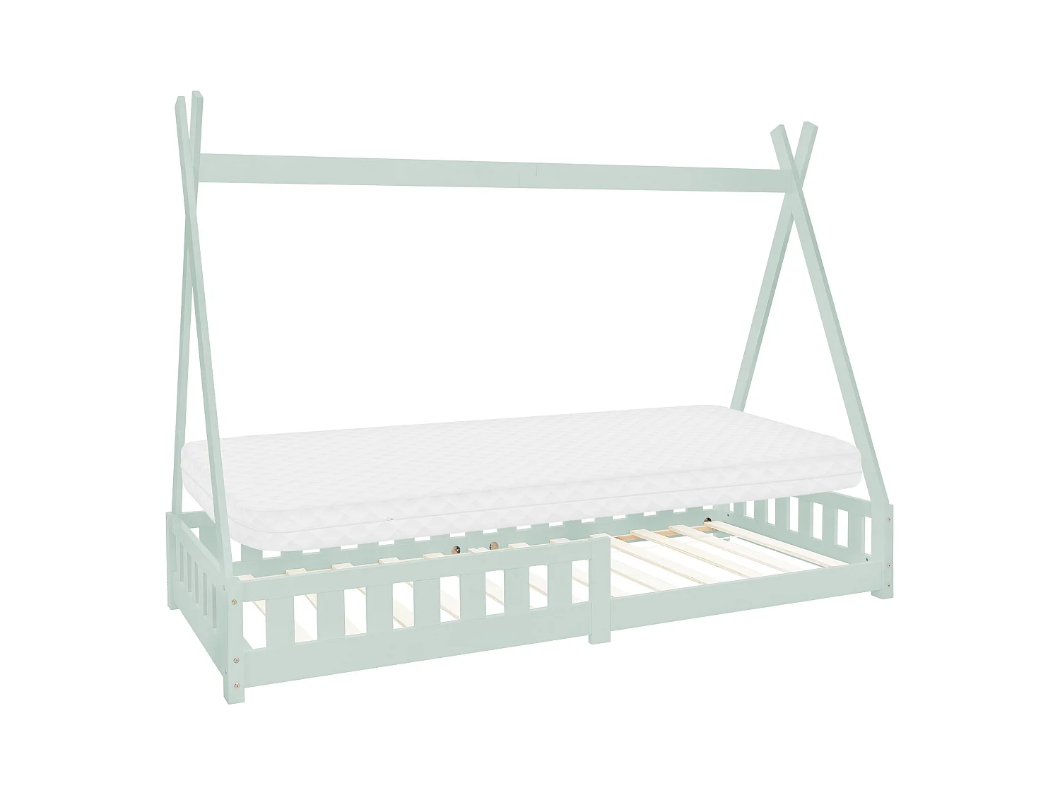 Lit d'enfants Tipi 90x200 cm menthe style indien cadre en bois de pin massif avec matelas H:10 cm hypoallergénique housse amovible et sommier à lattes