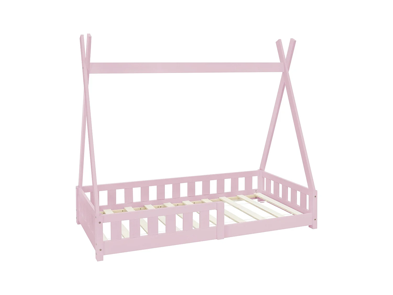 Lit d'enfants Tipi 80x160 cm rose style indien avec clôture et sommier à lattes grille de sécurité en bois de pin tente de jeu pour filles/garçons
