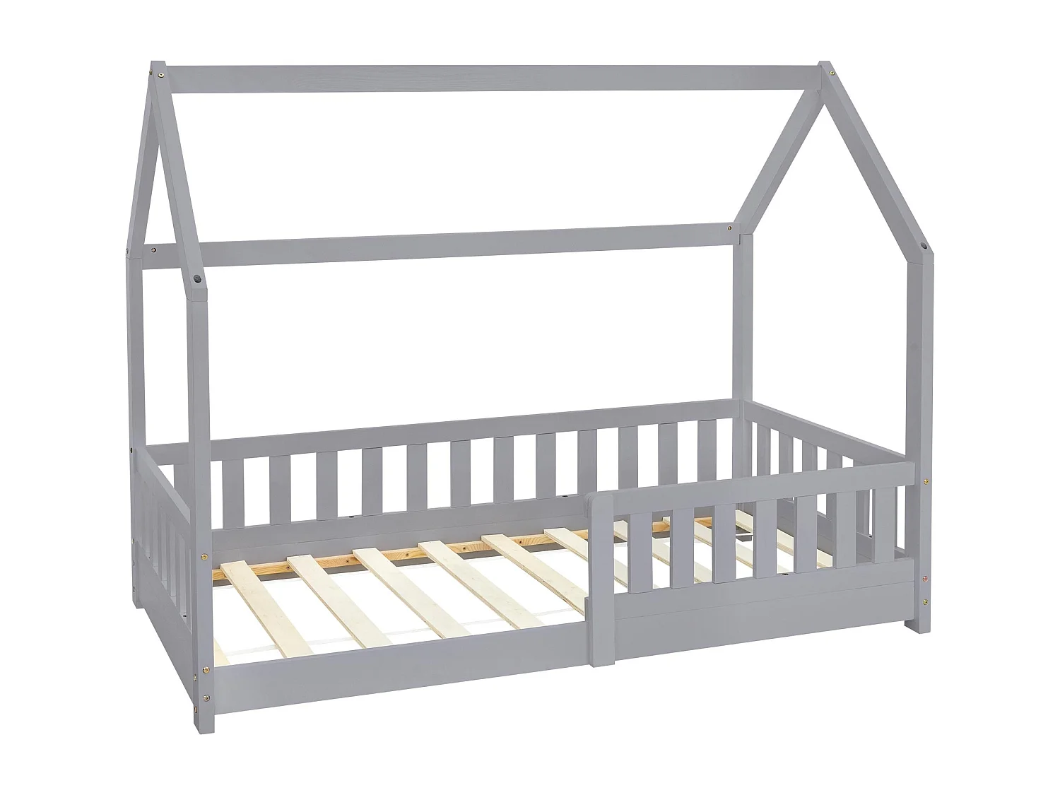 ML-Design Cama infantil casa 80x160cm color gris claro con protección anticaída y somier mobiliario con estructura de listones madera de pino maciza