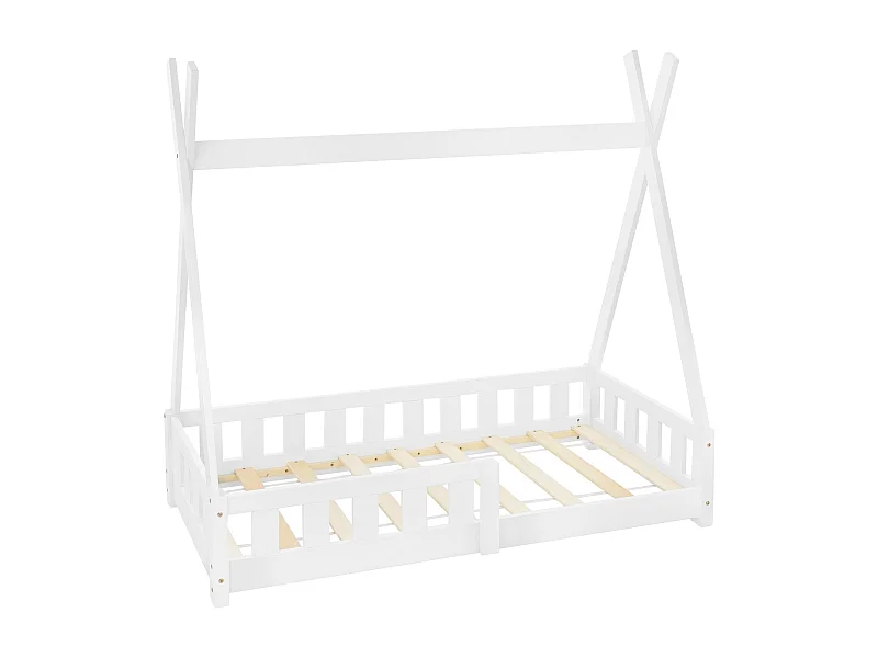 ML-Design Letto tepee per bambini 70x 140 cm con sponde, rete a doghe, lettino tenda indiana da in legno di pino massiccio bianco per cameretta bimbi