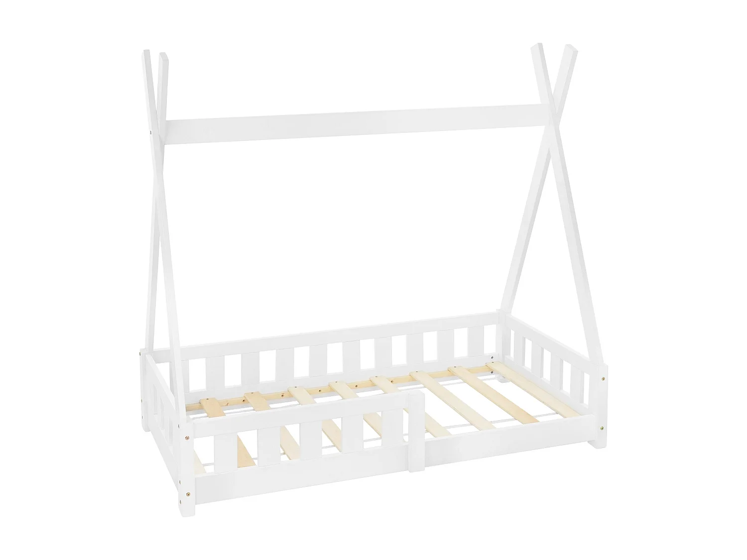 ML-Design Letto tepee per bambini 70x 140 cm con sponde, rete a doghe, lettino tenda indiana da in legno di pino massiccio bianco per cameretta bimbi