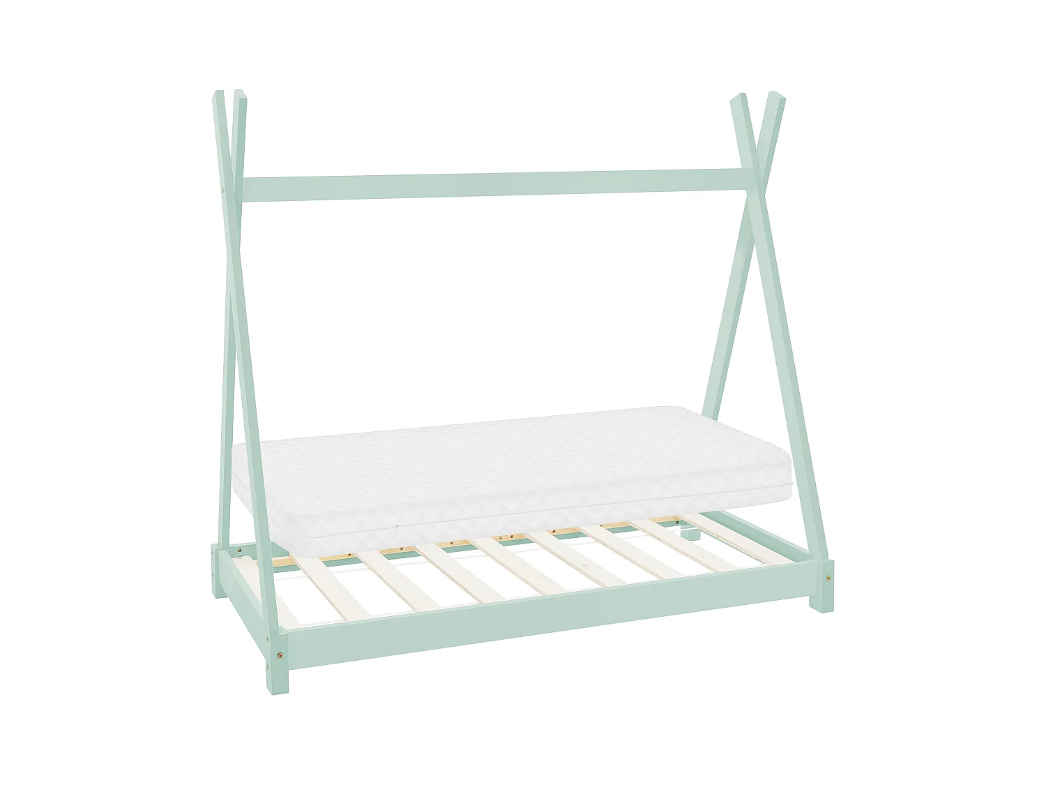 Lit d'enfants Tipi 70x140cm menthe style indien cadre bois de pin massif avec matelas hypoallergénique housse amovible respirant et sommier à lattes