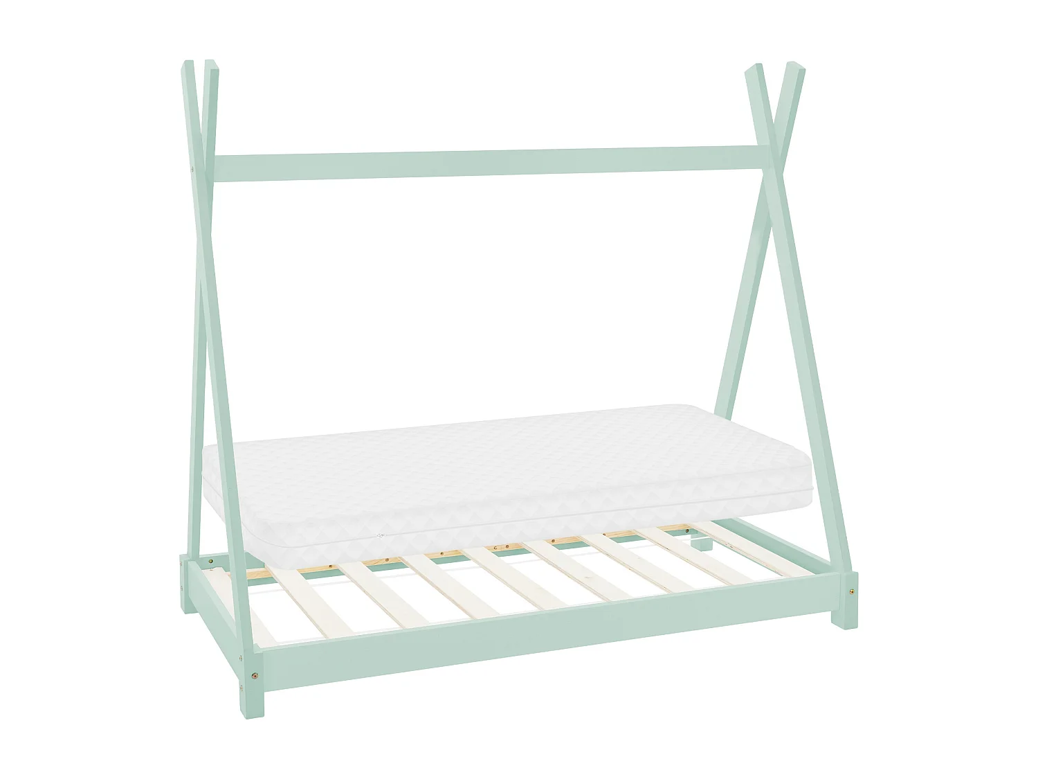 ML-Design Letto per bambini a forma di tenda 70x140 cm menta in pino massiccio con rete a doghe, stile montessori e materasso in schiuma fredda