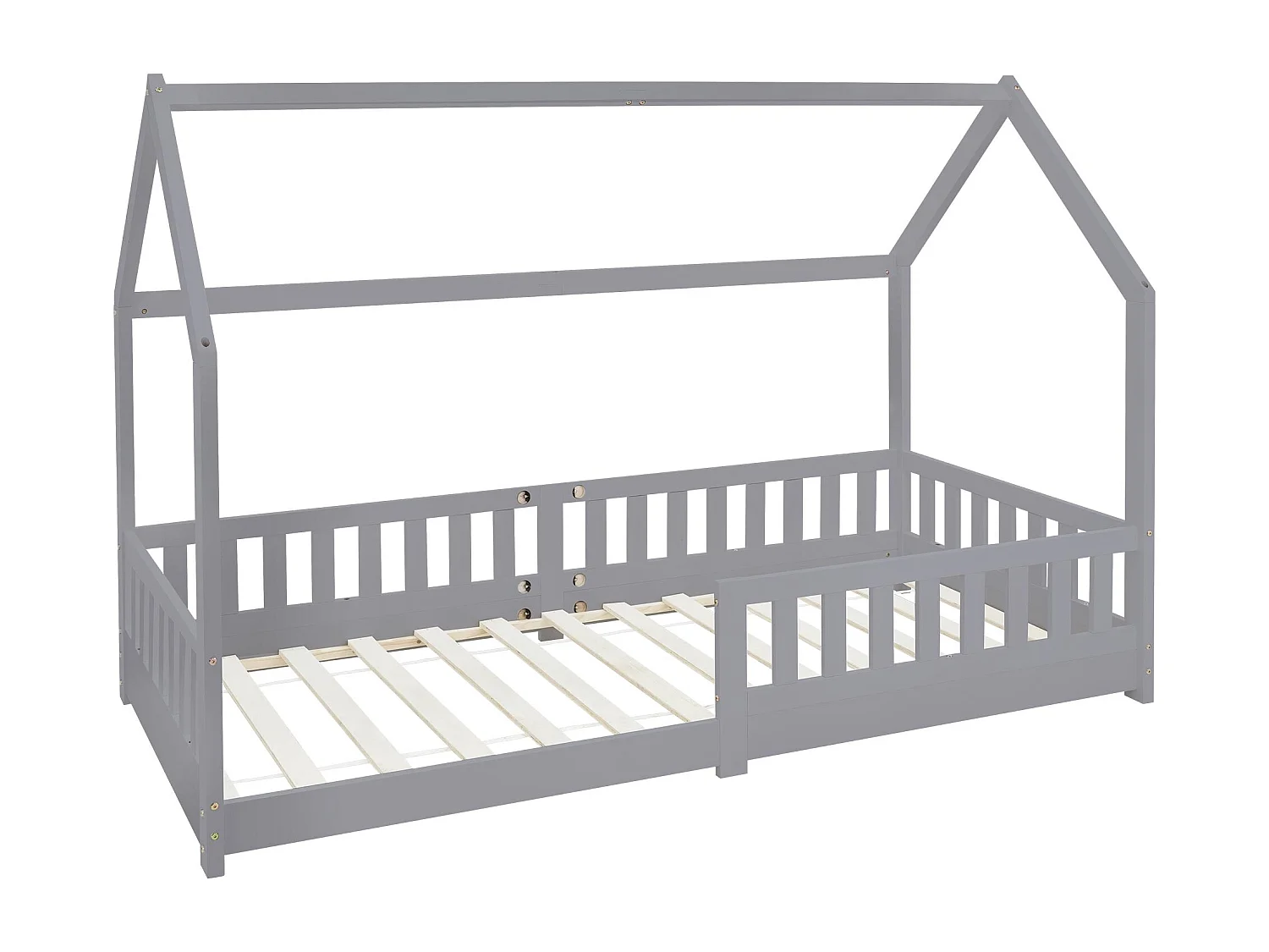 ML-Design Letto a forma di casa per bambini 90x200 cm con rete a doghe, protezione anticaduta, legno di pino grigio, lettino per cameretta bimbi