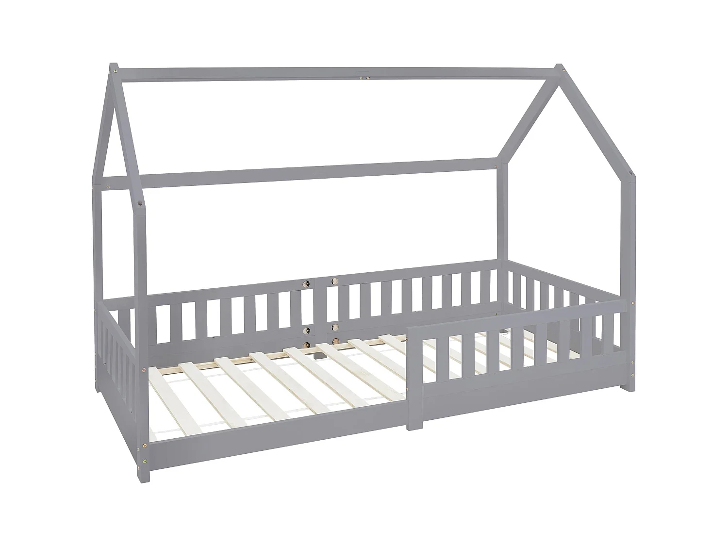 ML-Design Cama infantil 90x200cm color gris claro con listones de madera de pino maciza mobiliario forma de casa casa de campaña para niños