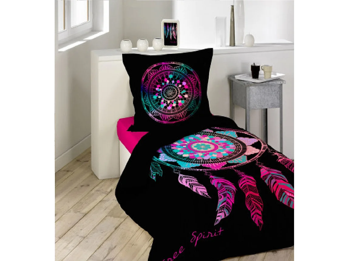 Parure de Lit 2 Pièces "Porte-Bonheur" 140x200cm Noir