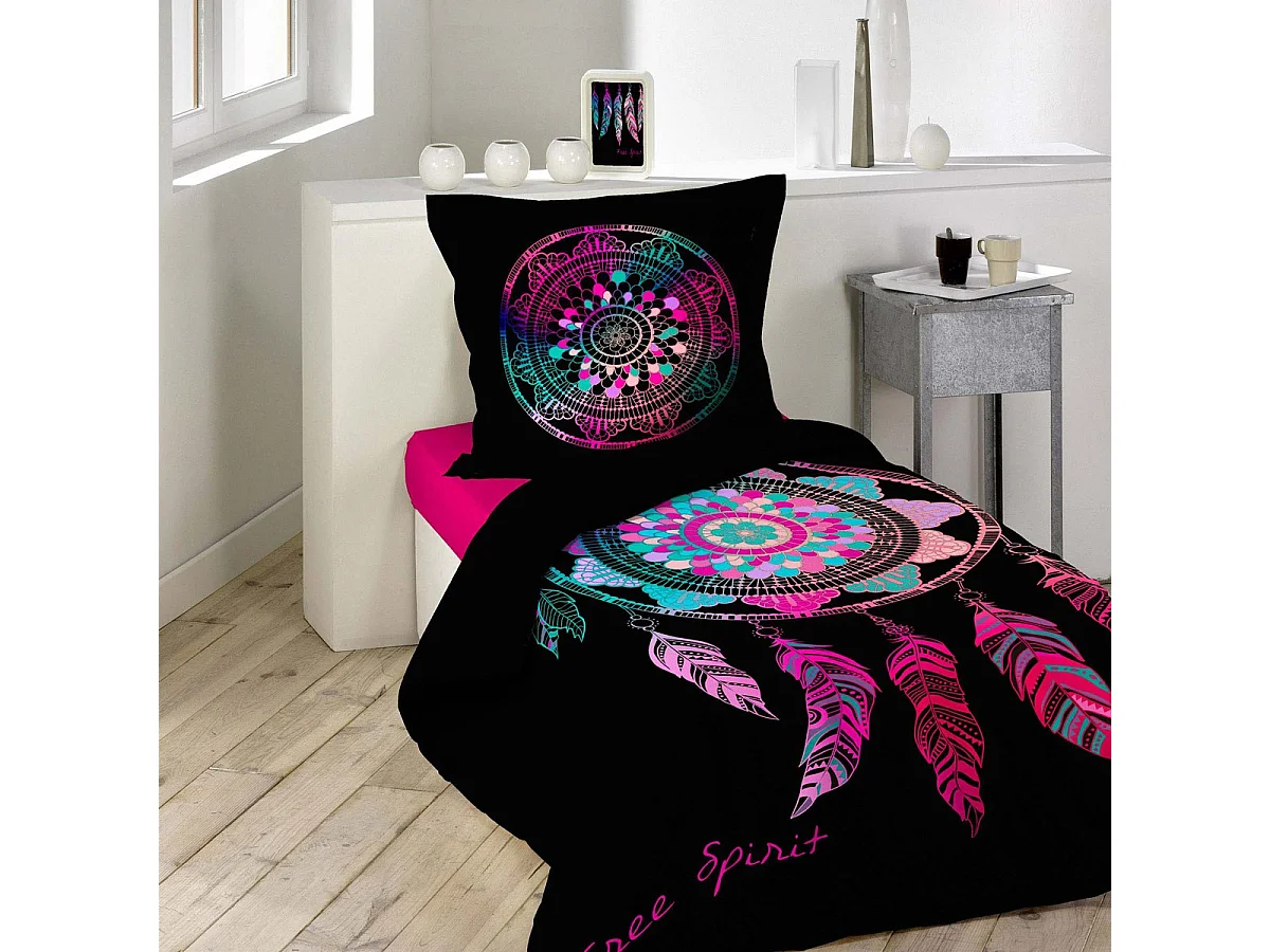 Parure de Lit 2 Pièces "Porte-Bonheur" 140x200cm Noir