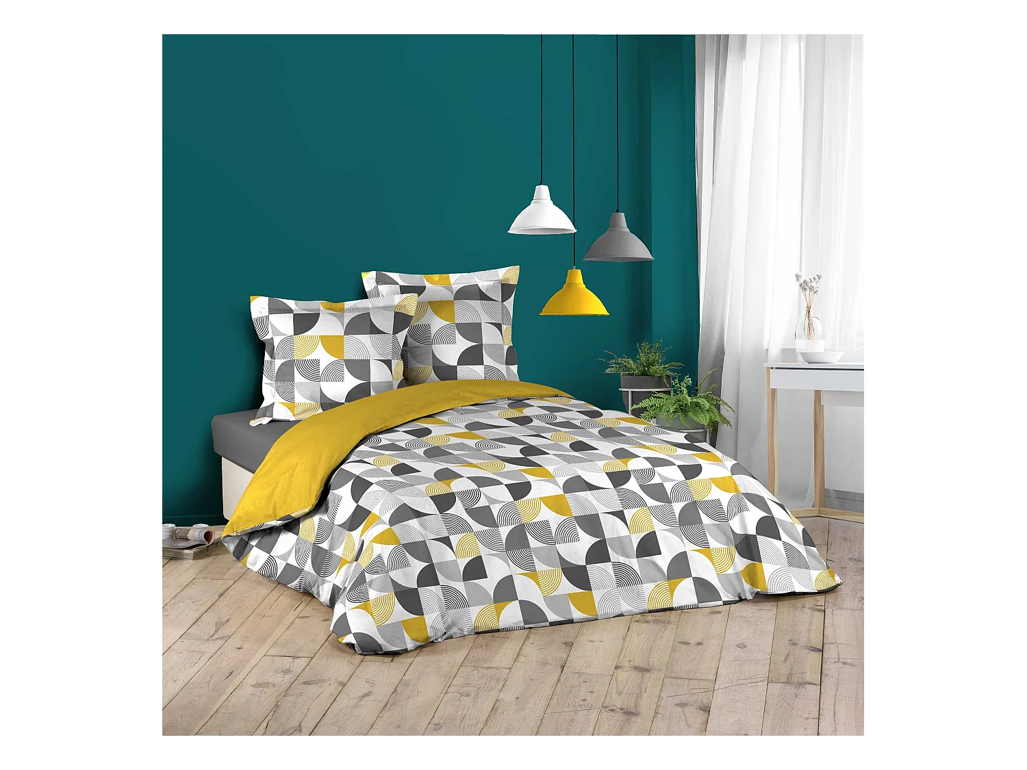 Parure housse couette 240x220 cm Géo-Rythme Gris