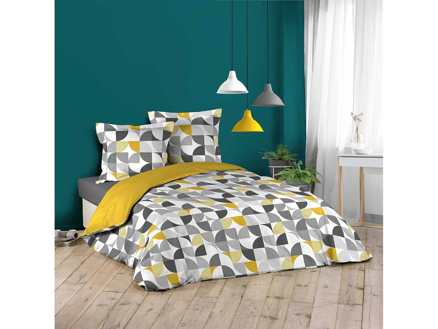 Parure housse couette 240x220 cm Géo-Rythme Gris