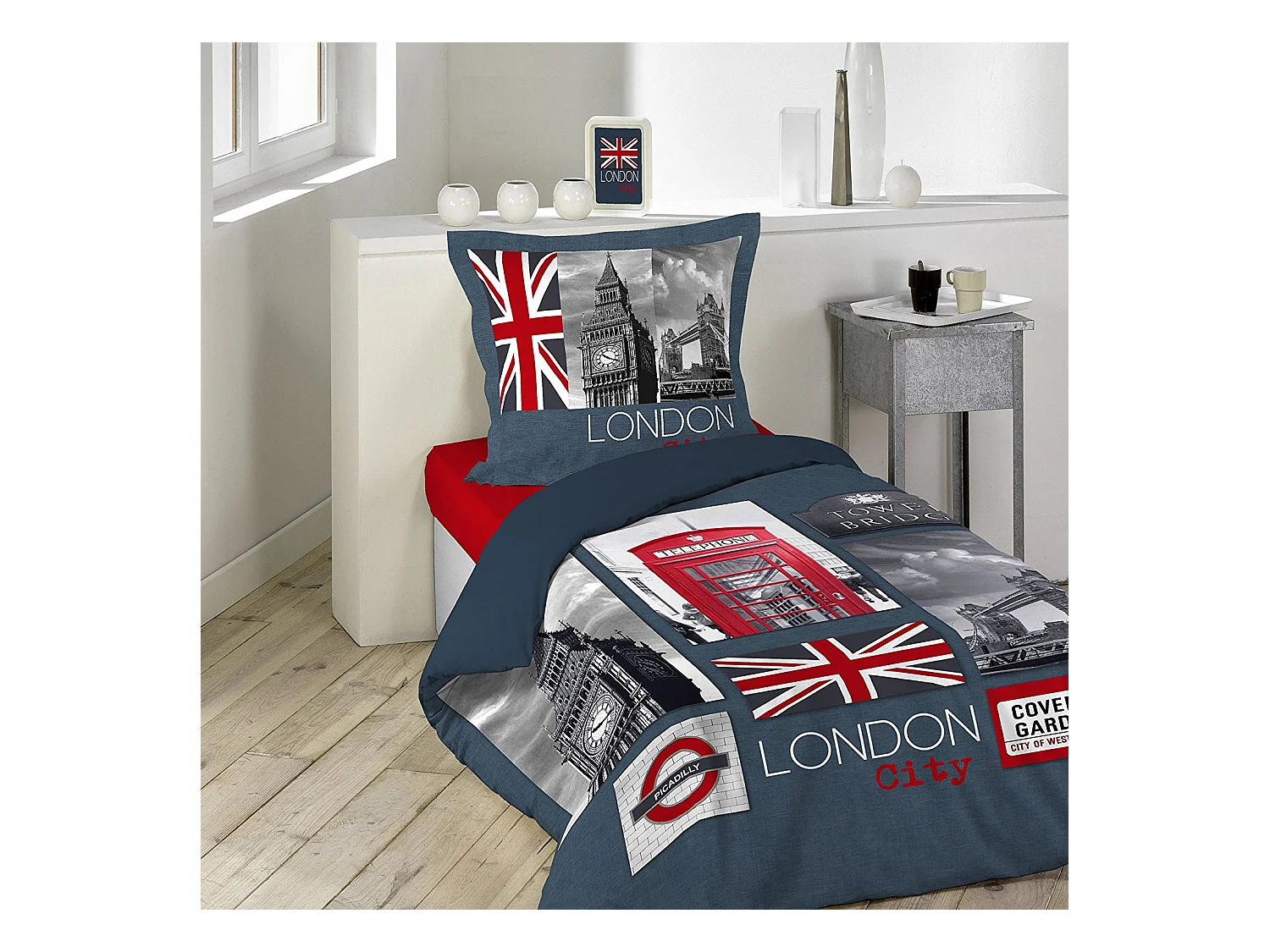 Parure de Lit 2 Pièces "City London" 140x200cm Bleu