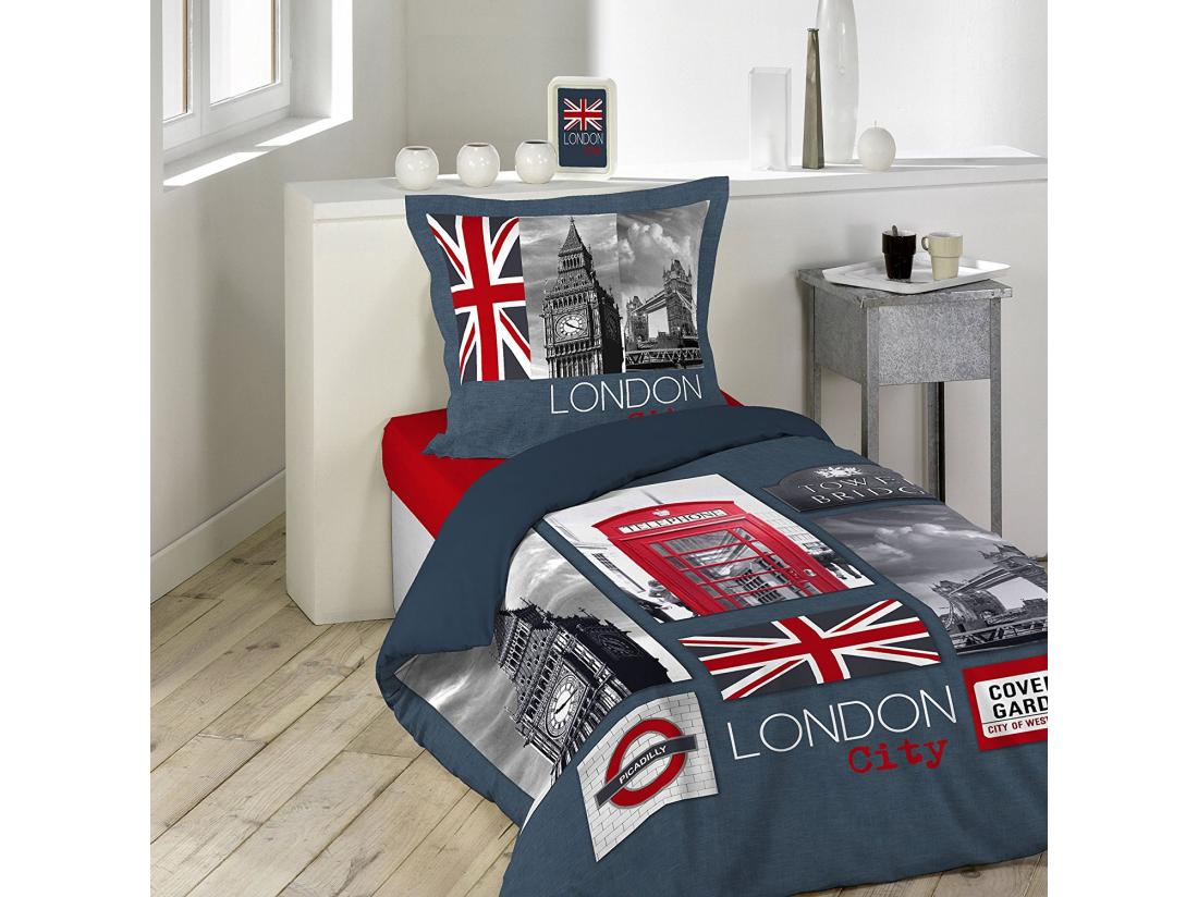 vente unique Parure de Lit 2 Pièces "City London" 140x200cm Bleu