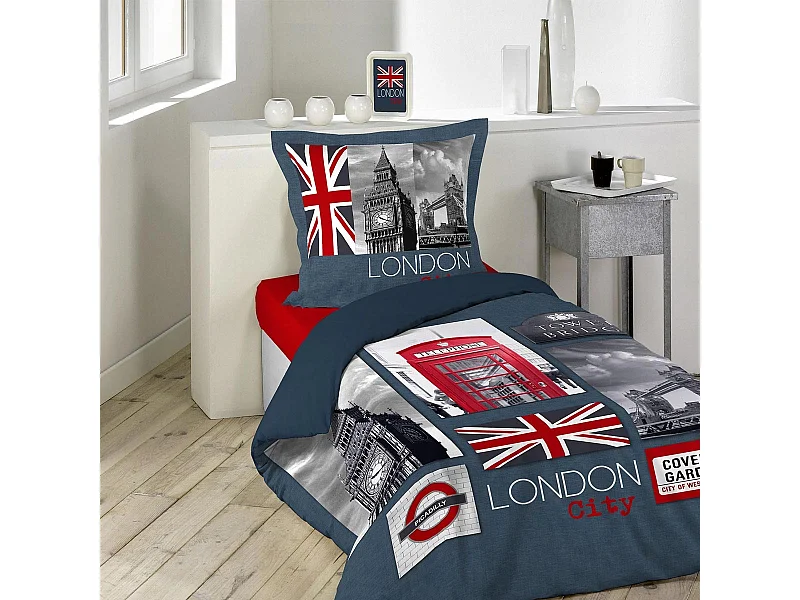 Parure de Lit 2 Pièces "City London" 140x200cm Bleu