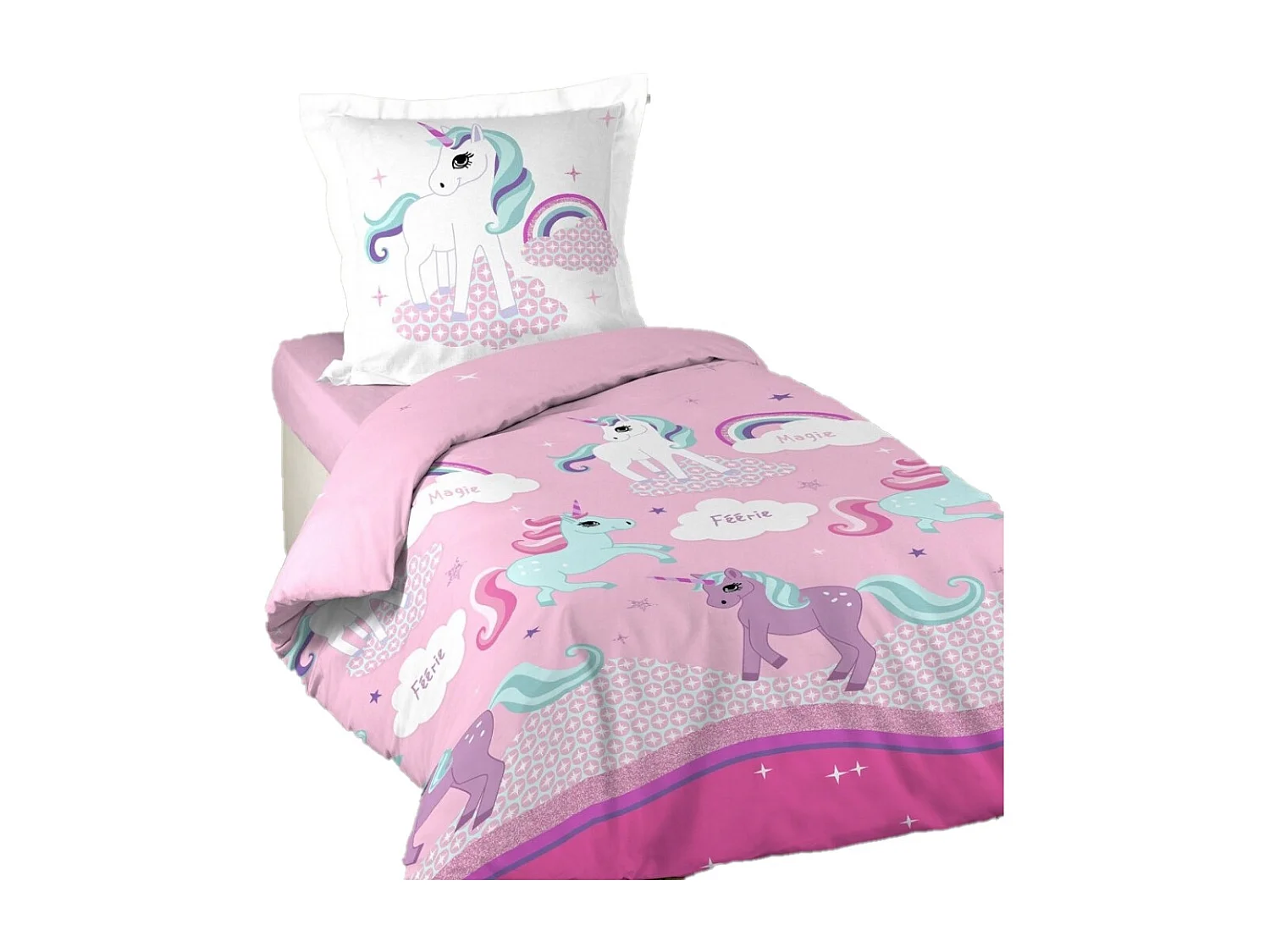 Parure de Lit 2 Pièces "Licorne" 140x200cm Rose