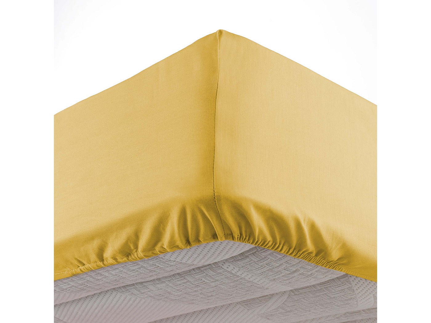 Atmosphera - Drap-Housse en Coton - Jaune Moutarde - Bonnet H30cm - 140x190 cm