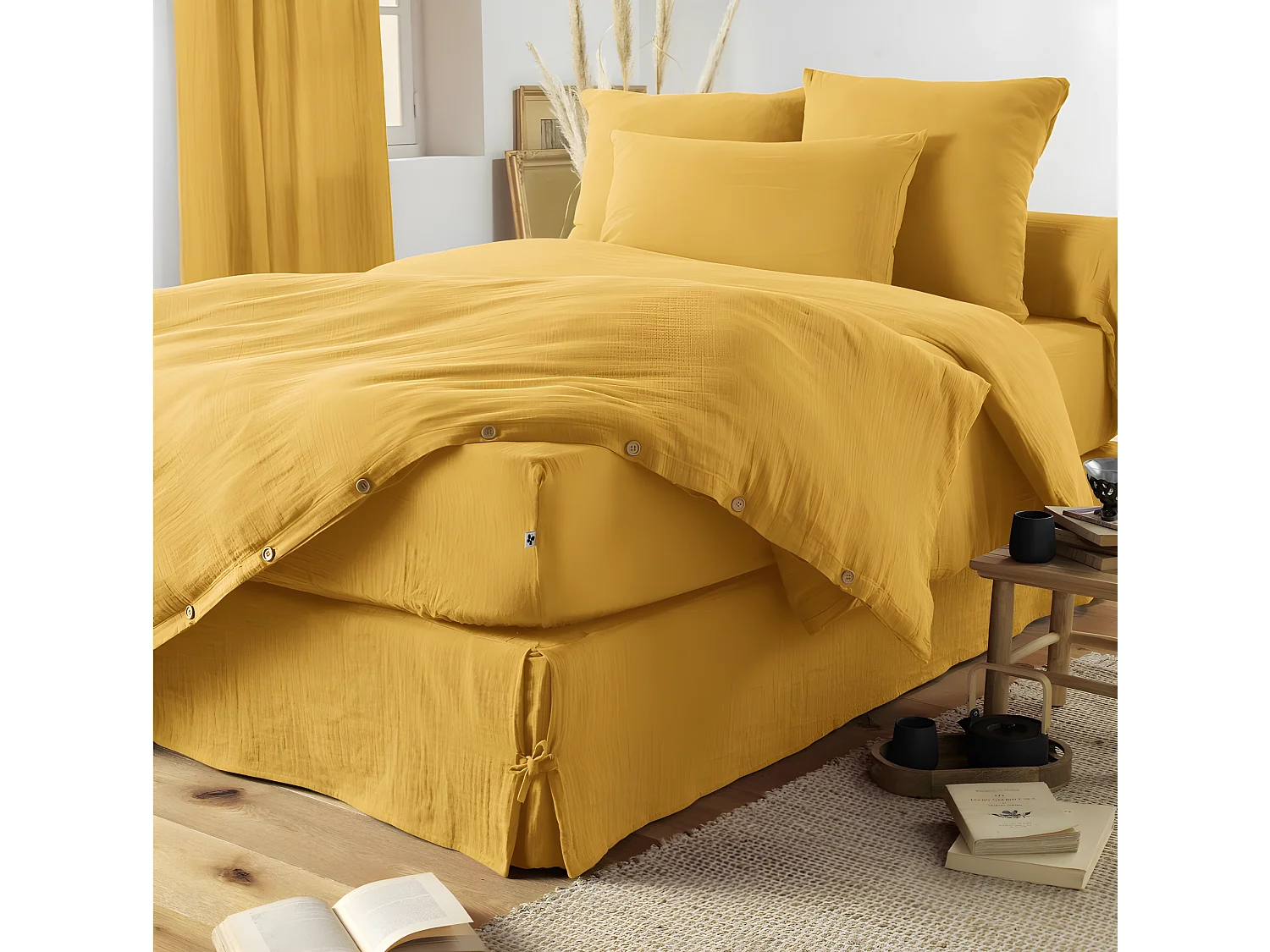 Cache sommier gaze de coton Gaia 160x200cm Safran