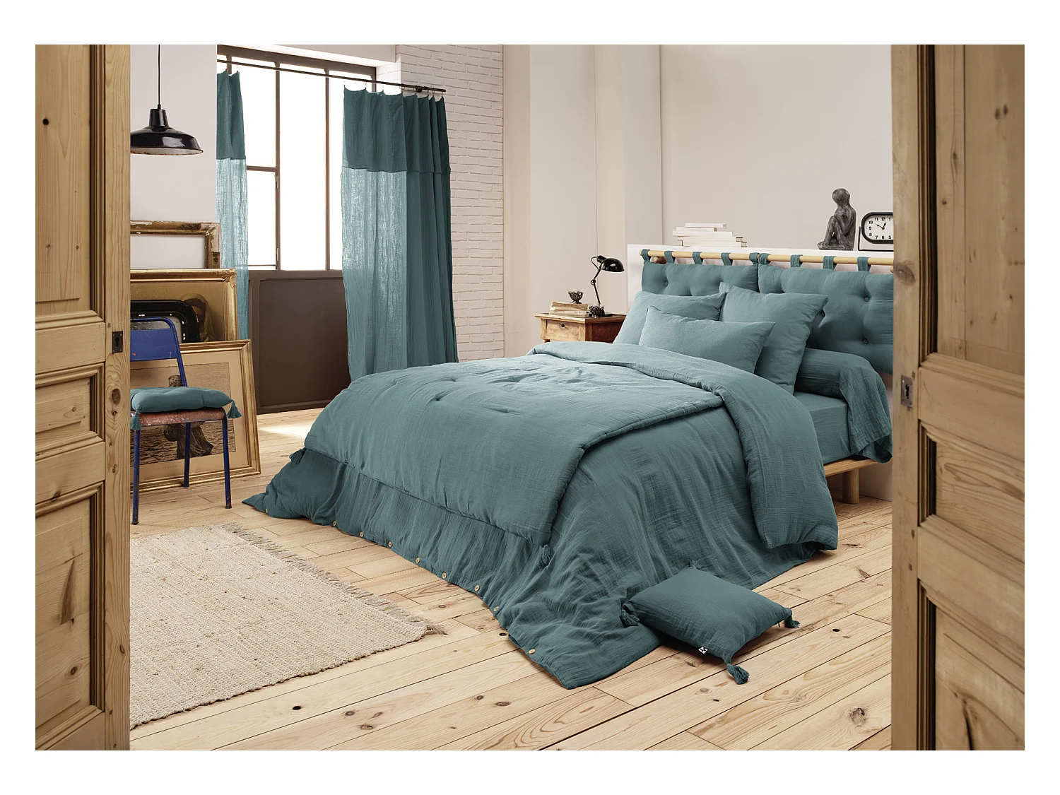 Cache sommier gaze de coton Gaia 160x200cm Canard