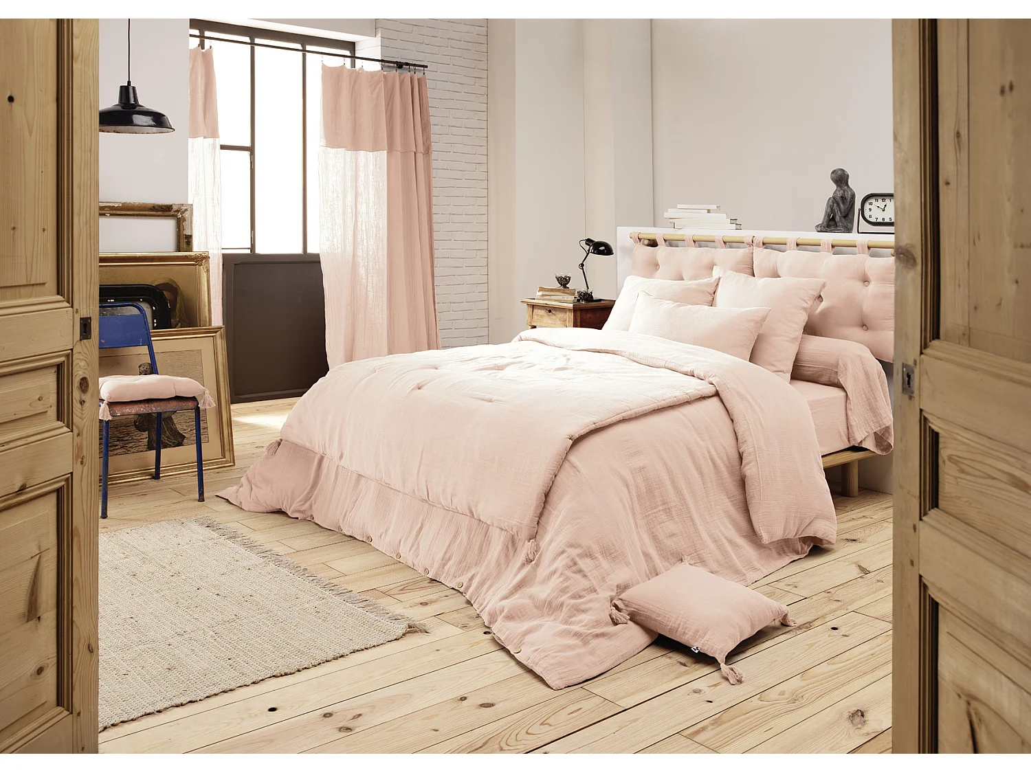 Cache sommier gaze de coton Gaia 90x190cm Guimauve