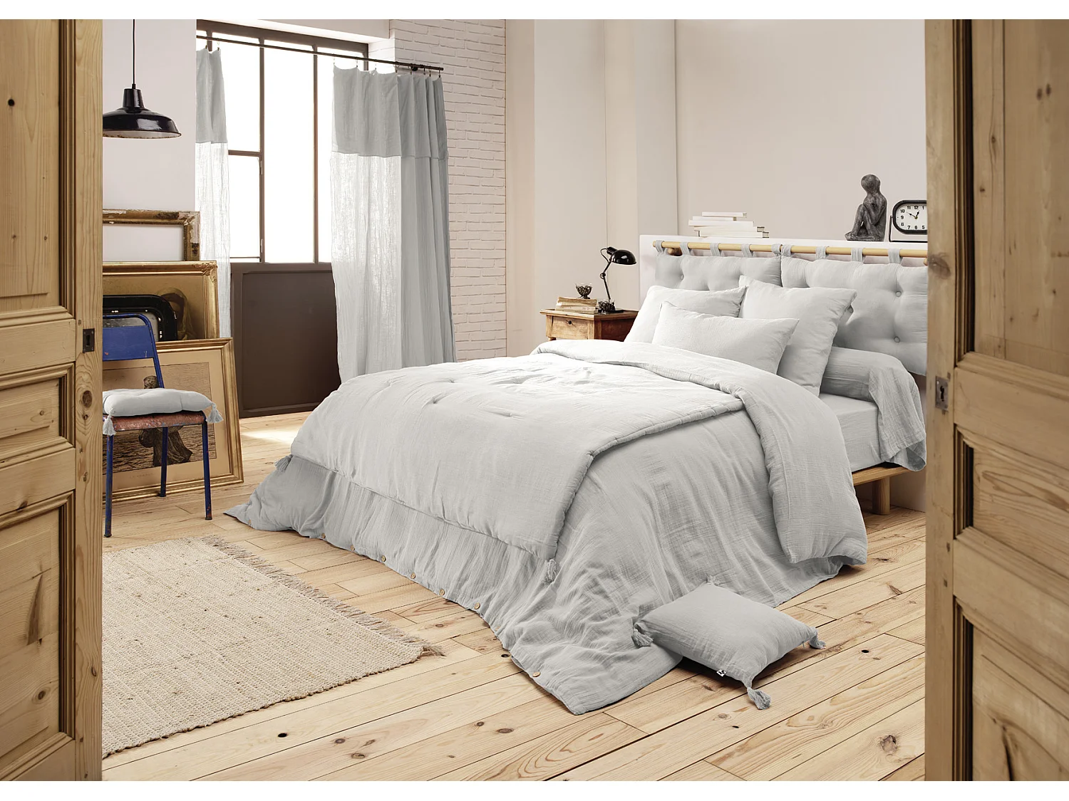 Cache sommier gaze de coton Gaia 90 x 190 cm Nuage