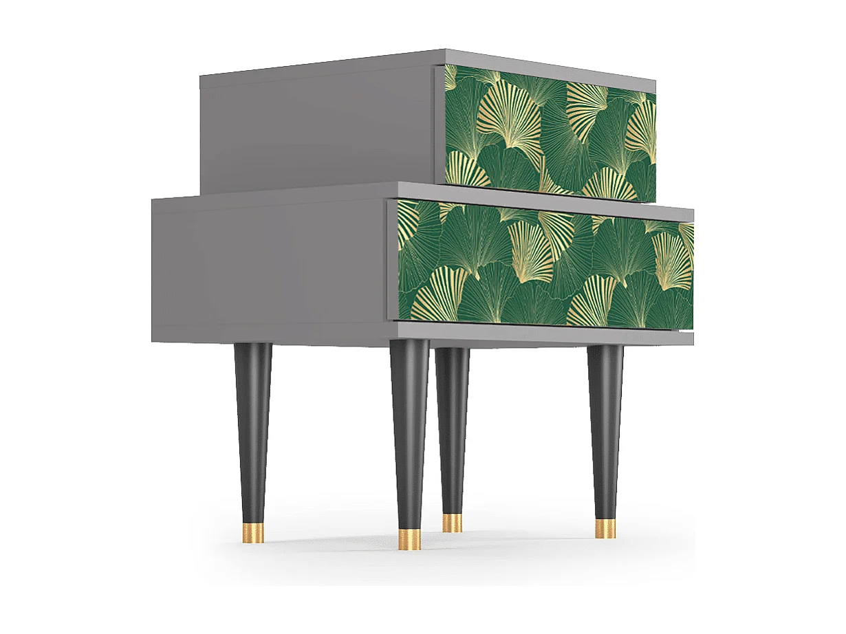 Stolik nocny - 58х58х41 cm - NS1 - Gold Ginkgo, Szary