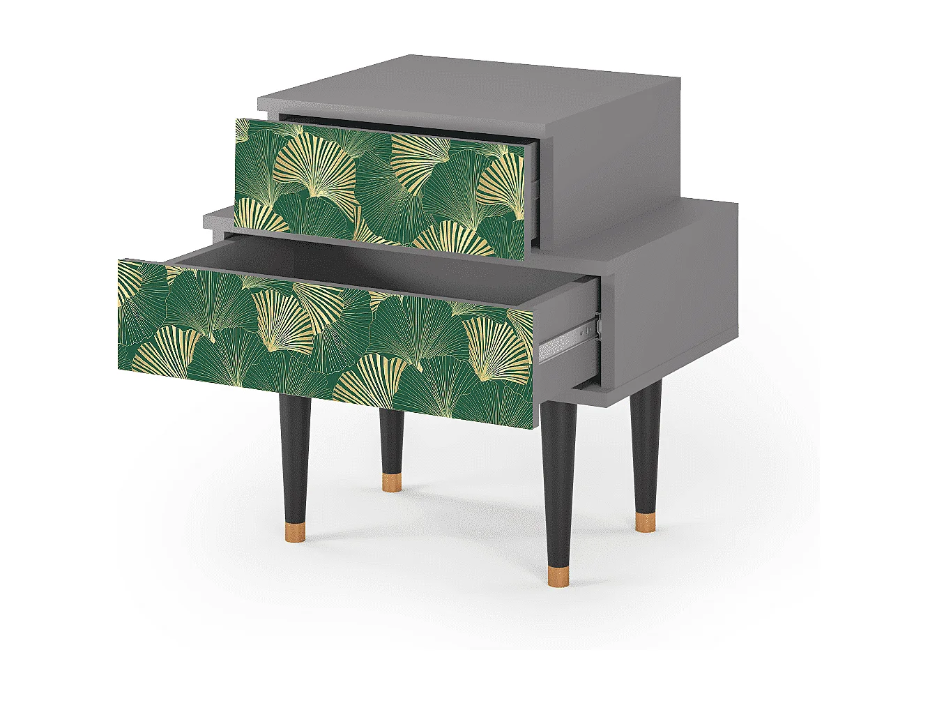 Stolik nocny - 58х58х41 cm - NS1 - Gold Ginkgo, Szary